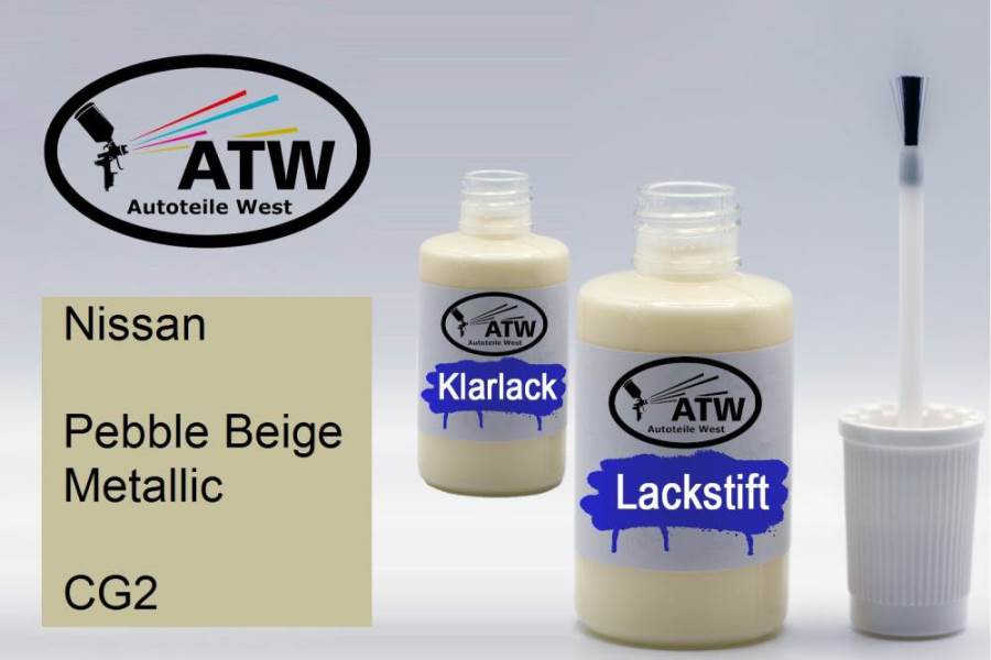 Nissan, Pebble Beige Metallic, CG2: 20ml Lackstift + 20ml Klarlack - Set, von ATW Autoteile West.